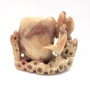 Authentic Vintage Chinese Carved Soapstone Brush/Ink Pot with Bird Detail EUC